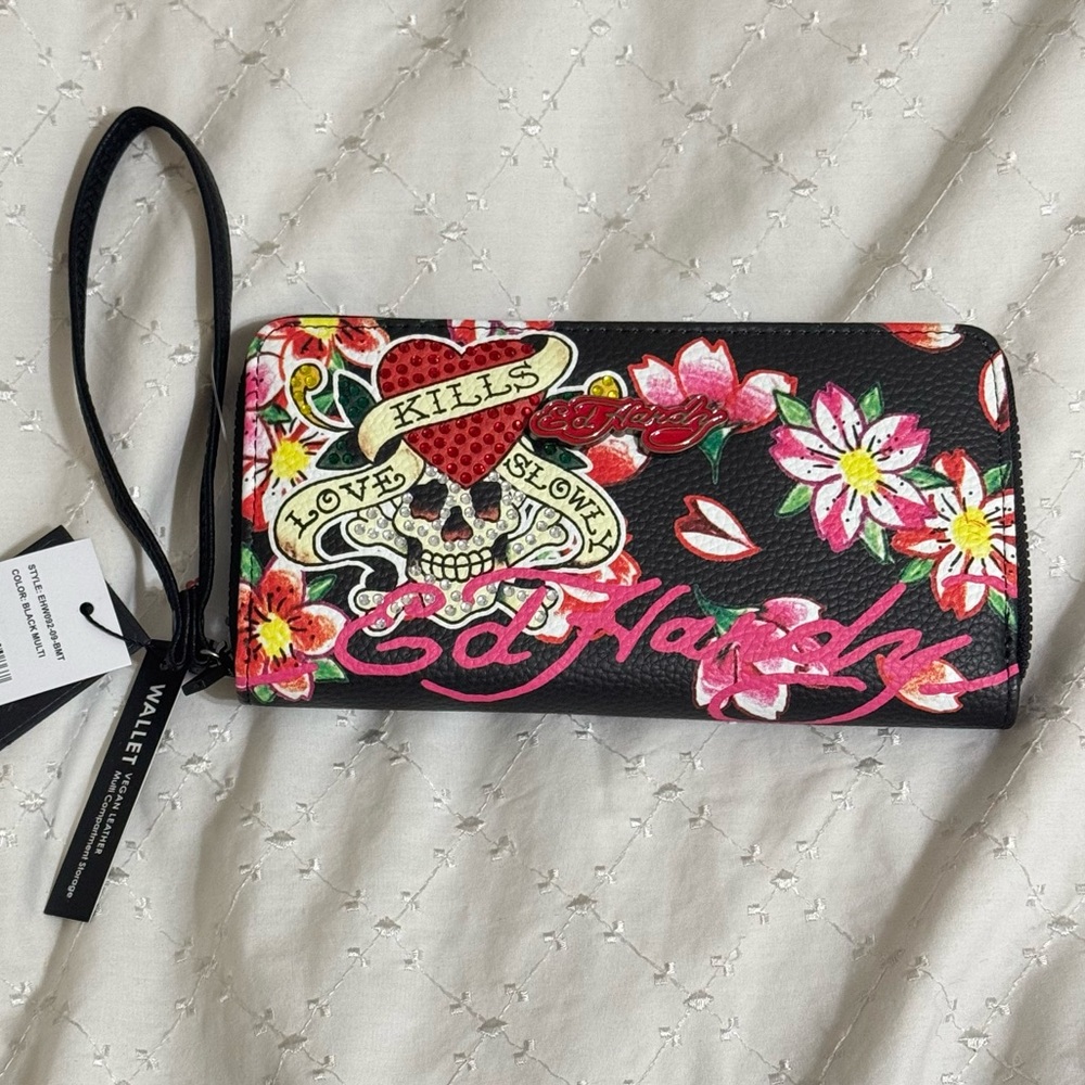 Ed Hardy Black and Red wristlet Wallet